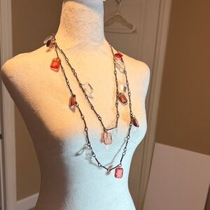 Dramatic 33" Drop Versatile Lucite Bead Necklace White Pink Purple Y2K Goth BOHO